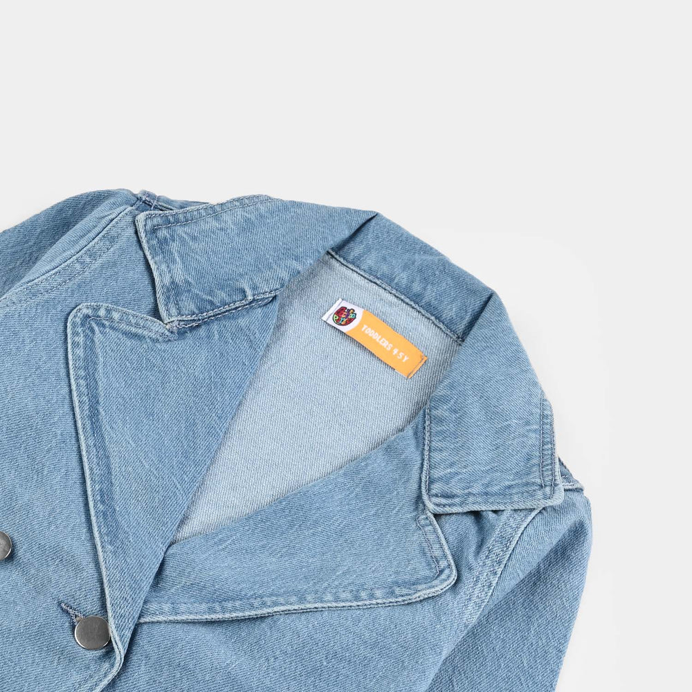 Girls Denim Stretch Jacket Overlap-Light Blue