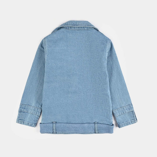 Girls Denim Stretch Jacket Overlap-Light Blue