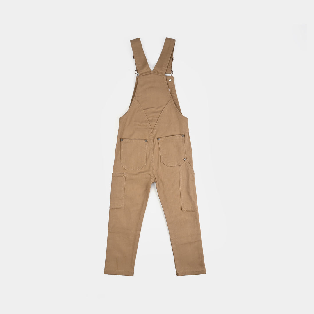 Boys Denim Stretch Dangri Panel-BROWN