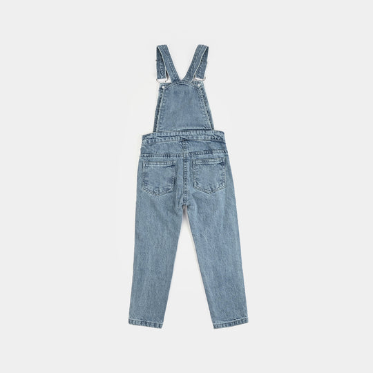Girls Denim Stretch Dangri Pearls-Light Blue