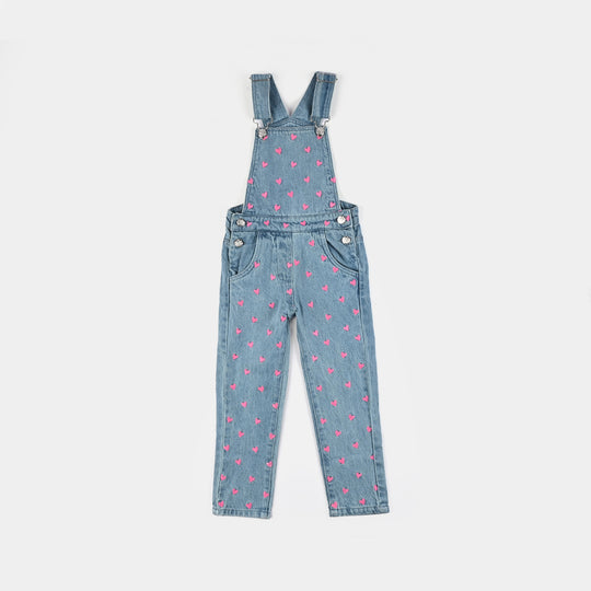 Girls Denim Stretch Dangri Hearts-BLUE
