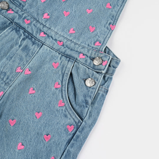 Girls Denim Stretch Dangri Hearts-BLUE