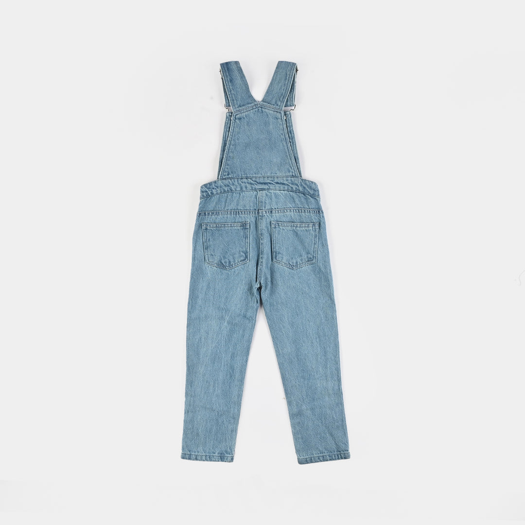 Girls Denim Stretch Dangri Hearts-BLUE