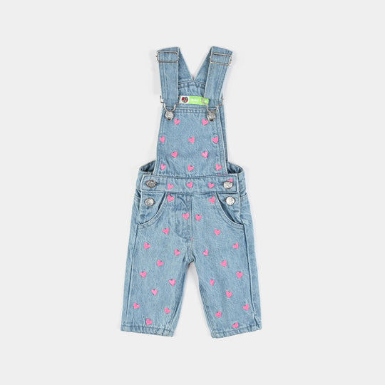 Infant Girls Denim Stretch Dangri Hearts-BLUE