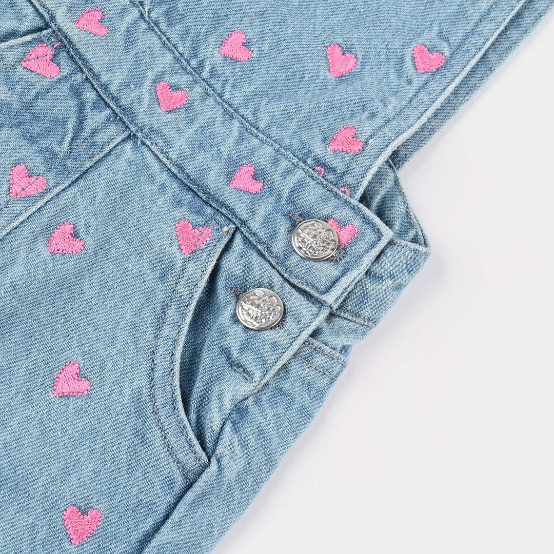 Infant Girls Denim Stretch Dangri Hearts-BLUE
