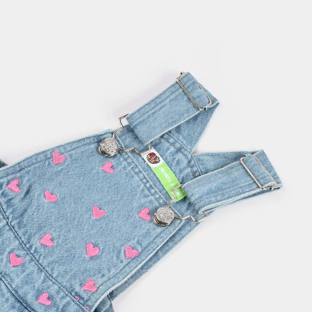 Infant Girls Denim Stretch Dangri Hearts-BLUE