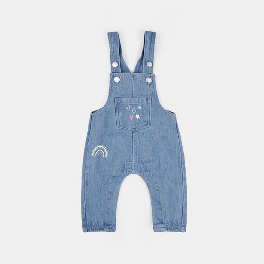 Infant Girls Denim Stretch Dangri Rainbow-Mid Blue