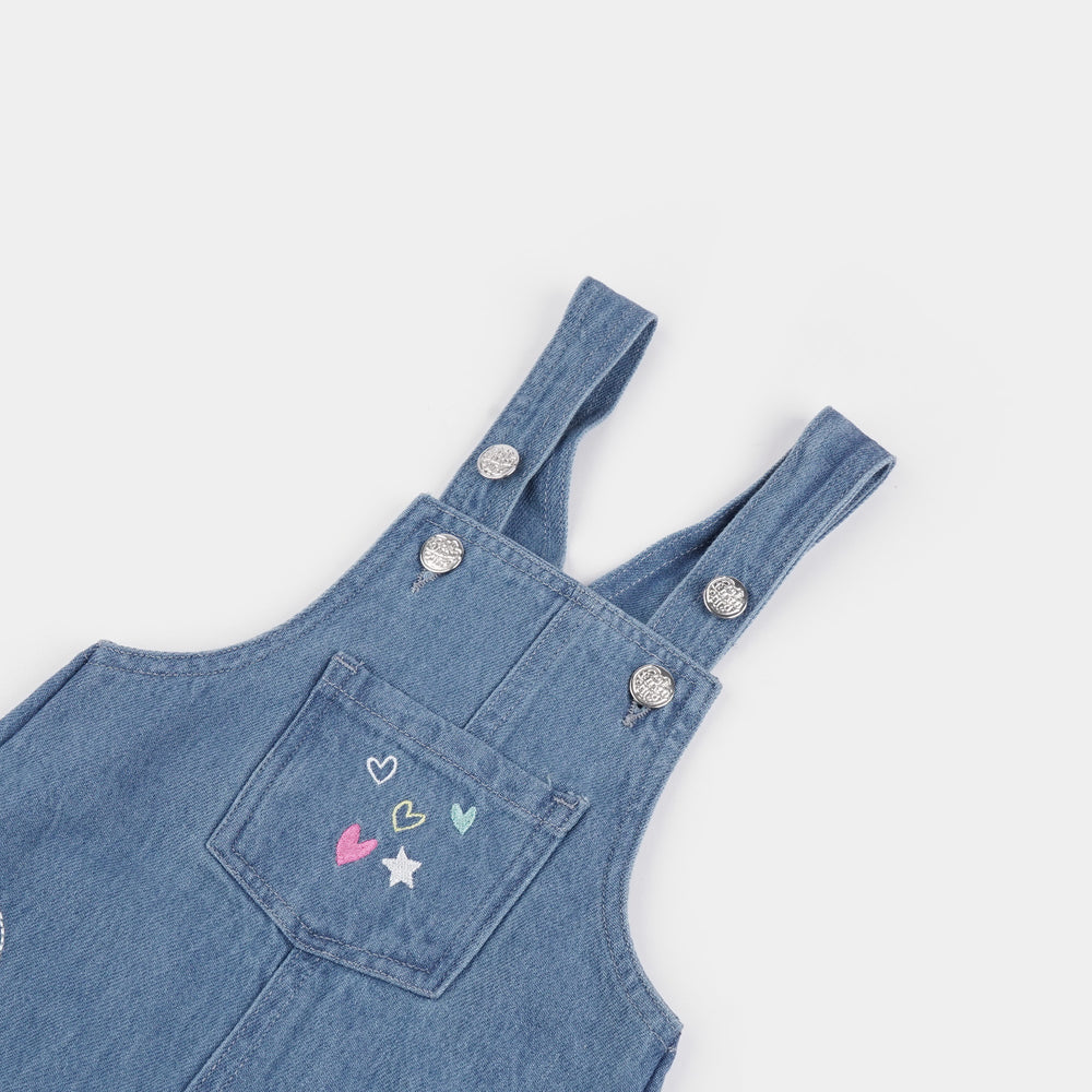 Infant Girls Denim Stretch Dangri Rainbow-Mid Blue