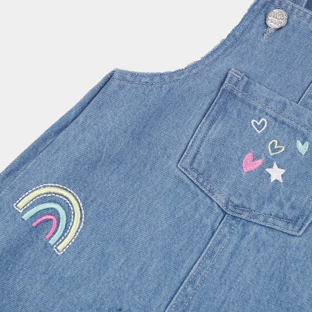 Infant Girls Denim Stretch Dangri Rainbow-Mid Blue