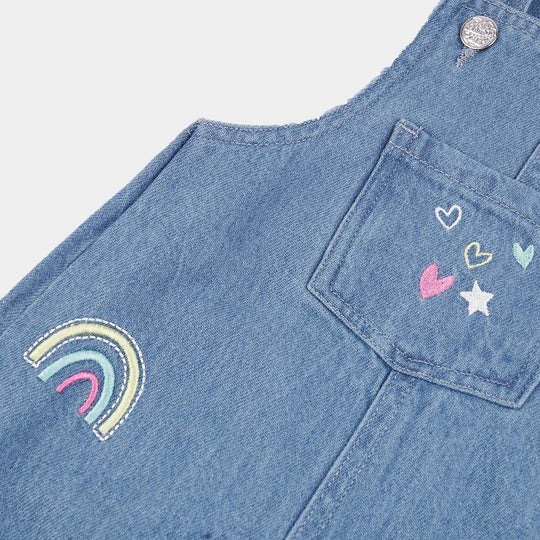 Infant Girls Denim Stretch Dangri Rainbow-Mid Blue