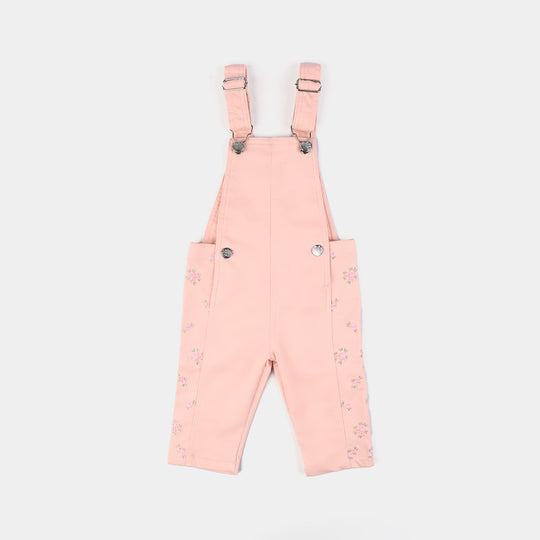 Infant Girls Cotton Twill Dangri Floral-Pink