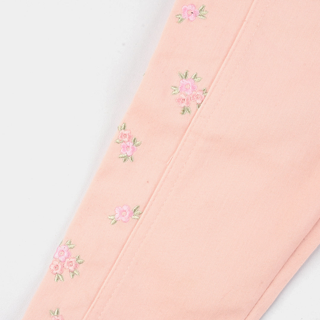 Infant Girls Cotton Twill Dangri Floral-Pink