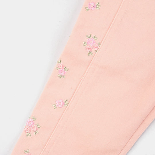 Infant Girls Cotton Twill Dangri Floral-Pink