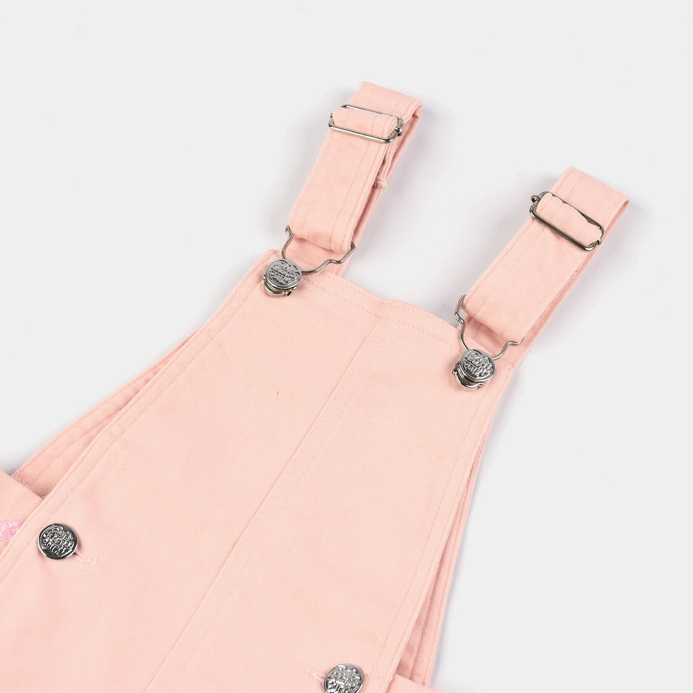 Infant Girls Cotton Twill Dangri Floral-Pink