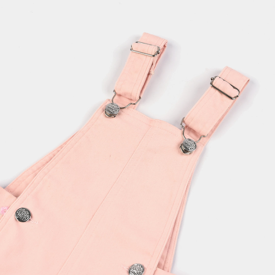 Infant Girls Cotton Twill Dangri Floral-Pink