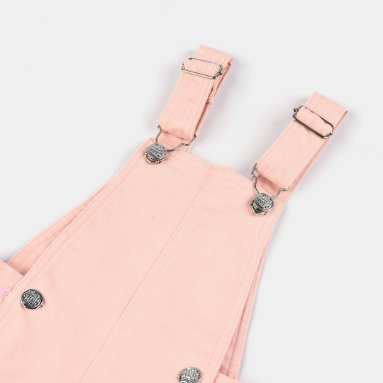 Infant Girls Cotton Twill Dangri Floral-Pink