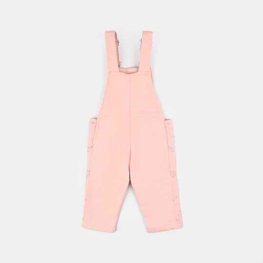 Infant Girls Cotton Twill Dangri Floral-Pink