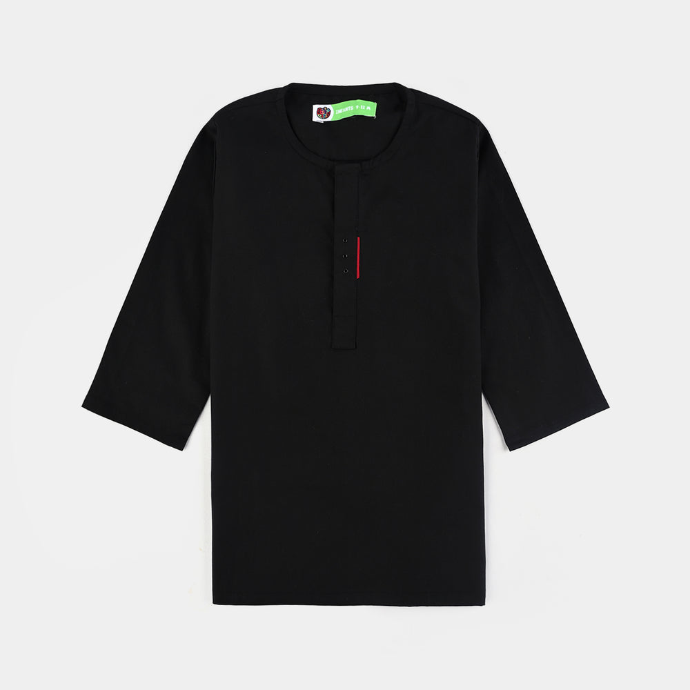 Infant Boys Cotton Poplin Kurta Pajama (Black Studs)-BLACK