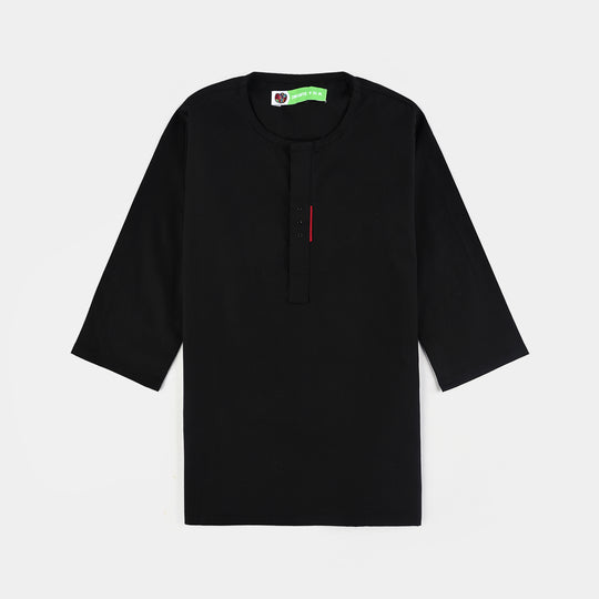Infant Boys Cotton Poplin Kurta Pajama (Black Studs)-BLACK