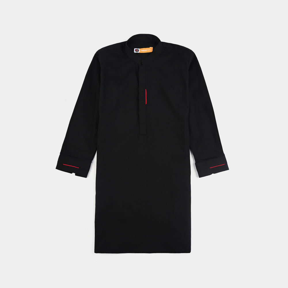 Boys Cotton Poplin Kurta Pajama (Black Studs)-BLACK
