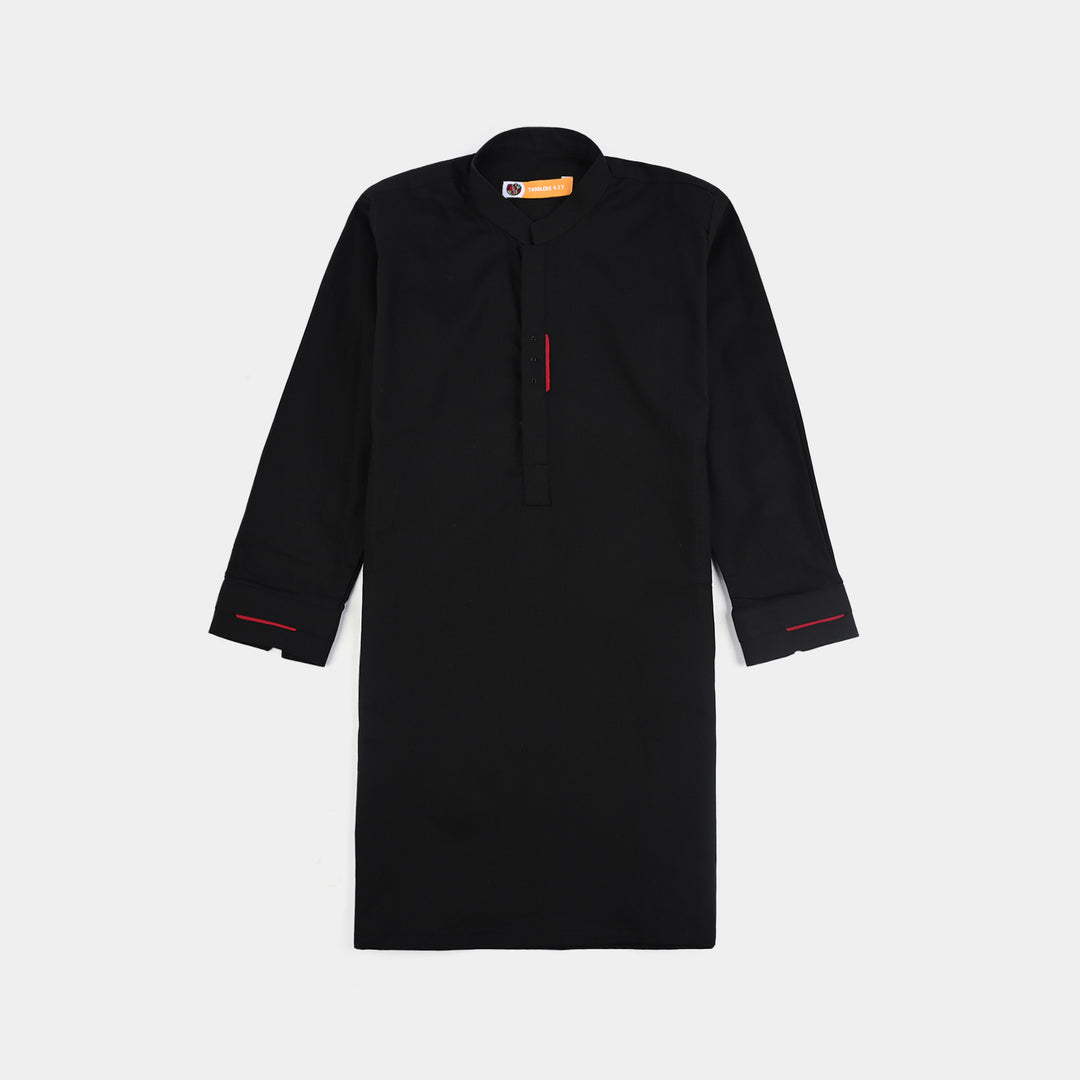 Boys Cotton Poplin Kurta Pajama (Black Studs)-BLACK