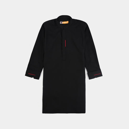 Boys Cotton Poplin Kurta Pajama (Black Studs)-BLACK