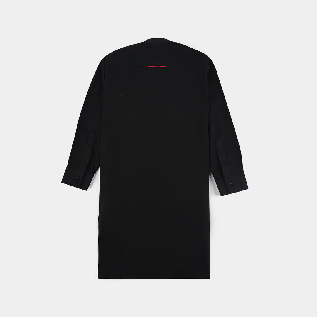 Boys Cotton Poplin Kurta Pajama (Black Studs)-BLACK