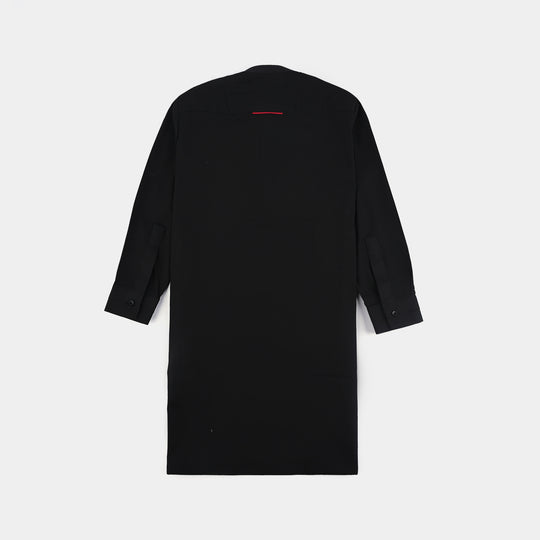 Boys Cotton Poplin Kurta Pajama (Black Studs)-BLACK