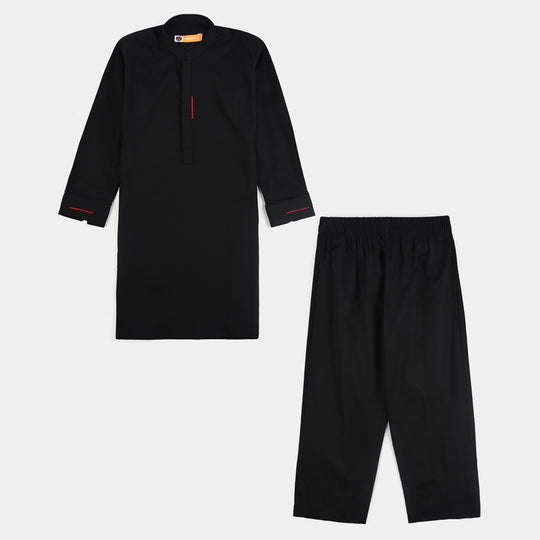 Boys Cotton Poplin Kurta Pajama (Black Studs)-BLACK