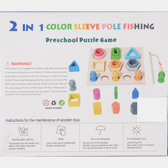 2 in 1 Wooden Color Shelve Pole Fishing Game for kids