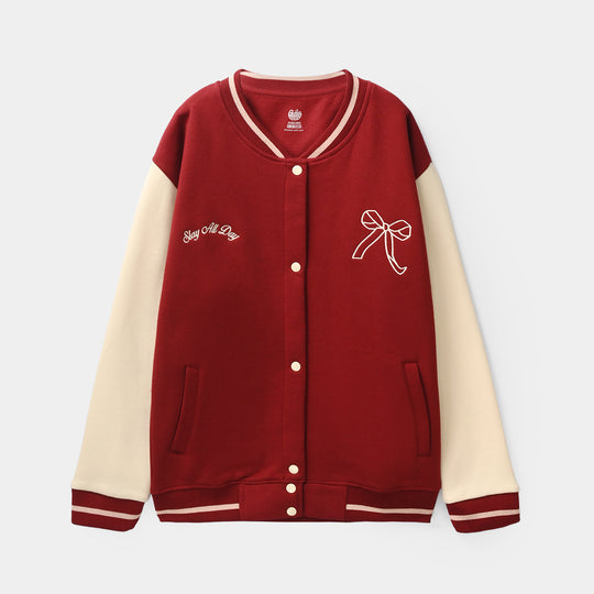 Girls Fleece Bomber Jacket - Red