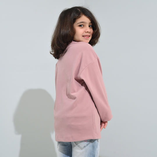 Girls Poly Satin Sweatshirt SHINE YOUR LIGHT-Pink