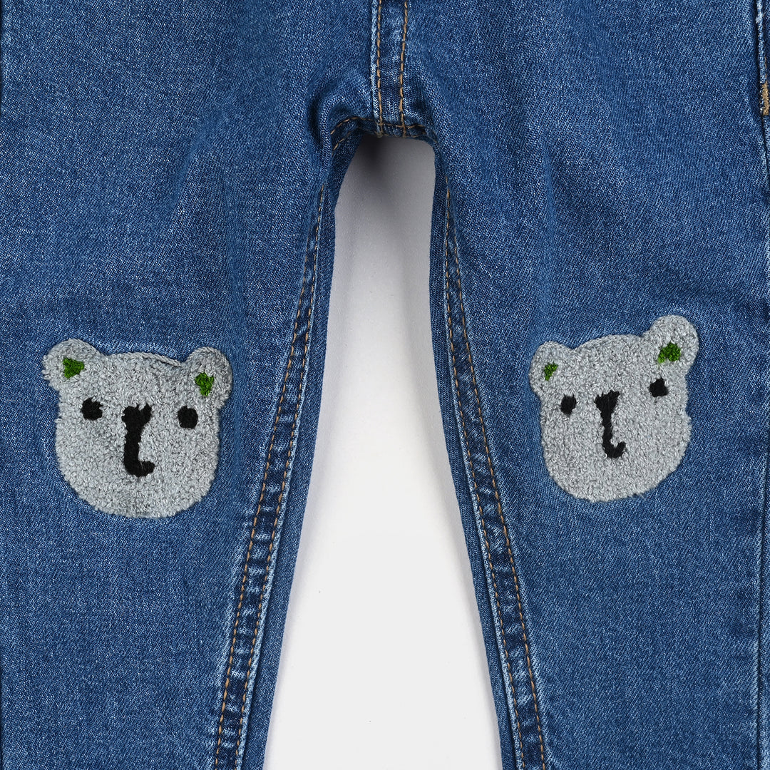 Infant Boys Denim Stretch Pant Bear-Mid Blue