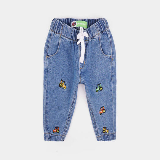 Infant Boys Denim Stretch Pant Trucks-Mid Blue