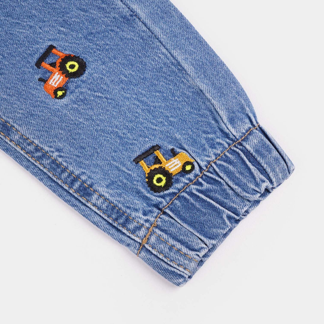 Infant Boys Denim Stretch Pant Trucks-Mid Blue