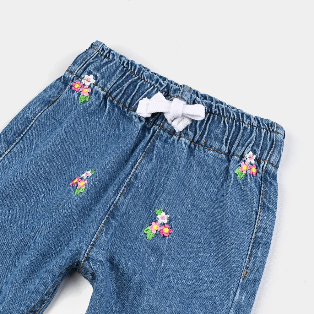 Infant Girls Denim Stretch Pant Allover Flower-Light Blue