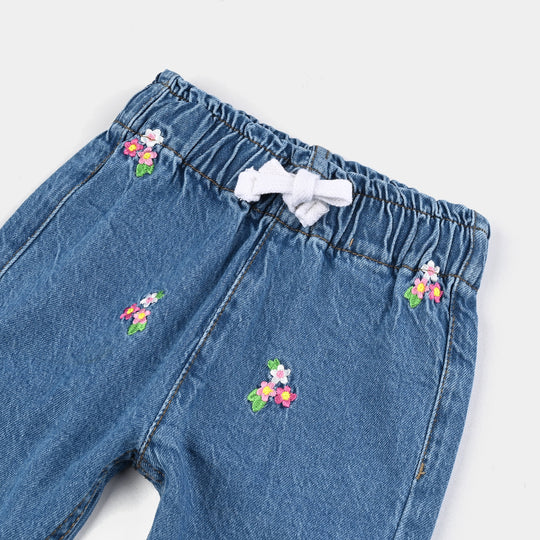Infant Girls Denim Stretch Pant Allover Flower-Light Blue