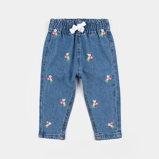 Infant Girls Denim Stretch Pant Allover Flower-Light Blue
