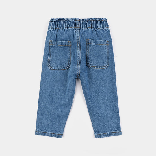 Infant Girls Denim Stretch Pant Allover Flower-Light Blue