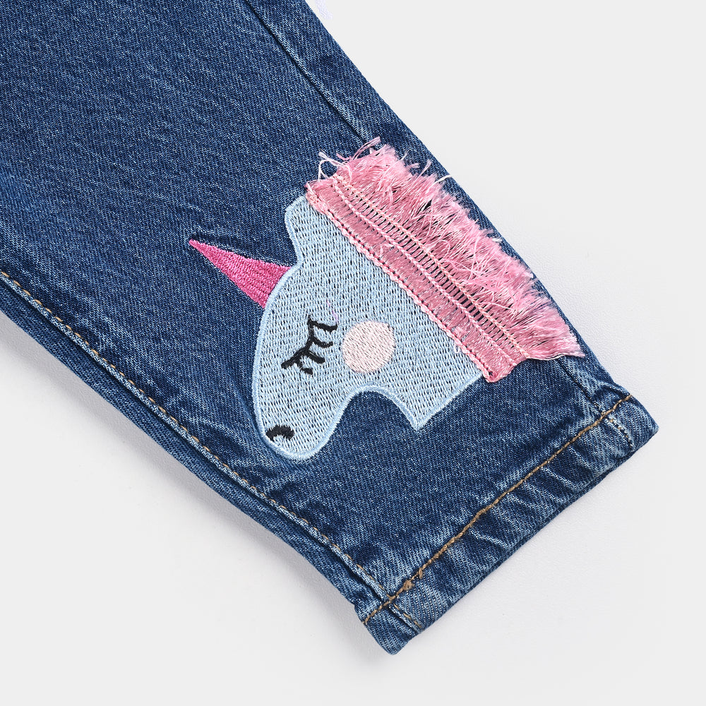 Infant Girls Denim Stretch Pant-Mid Blue