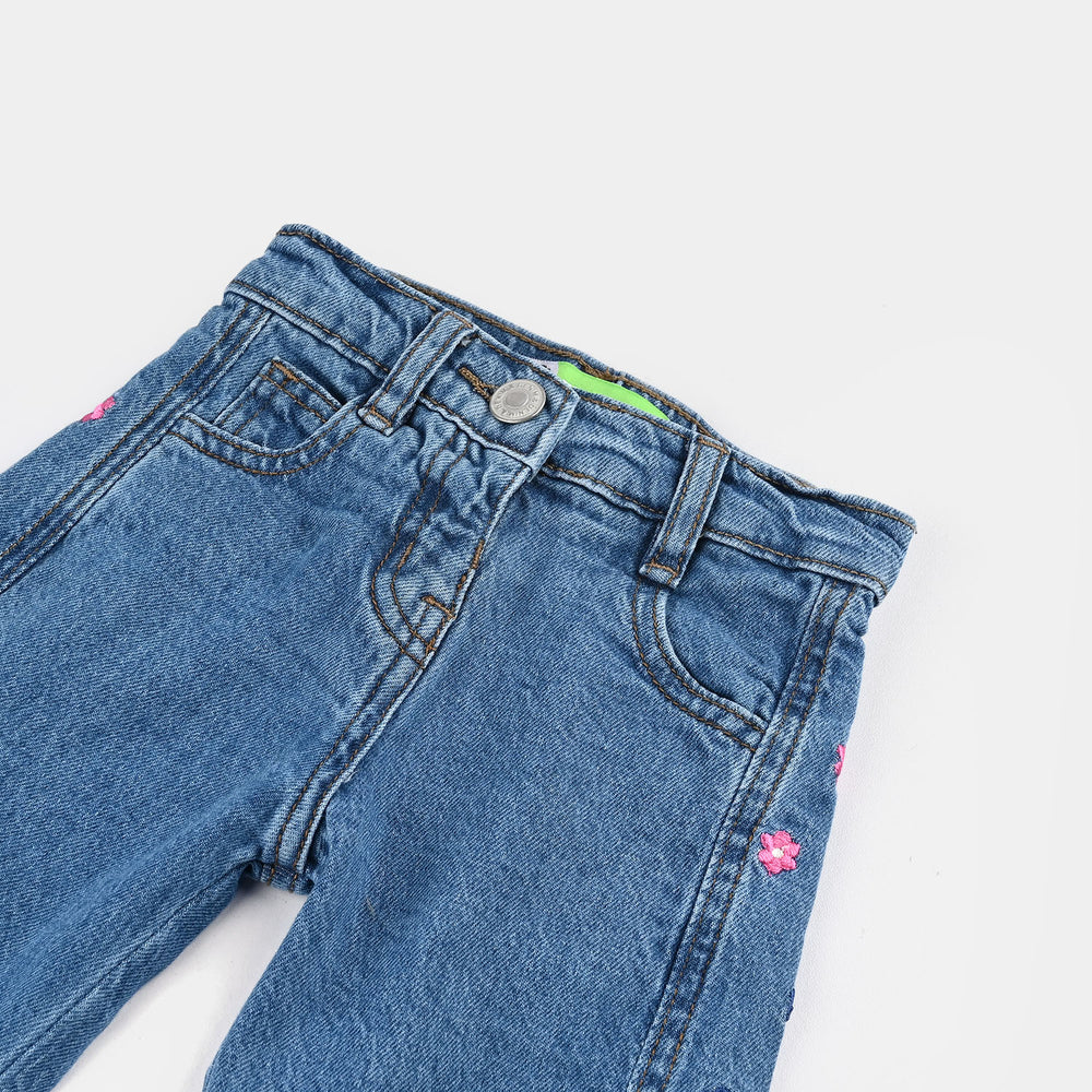 Infant Girls Denim Stretch Pant Flower-Light Blue
