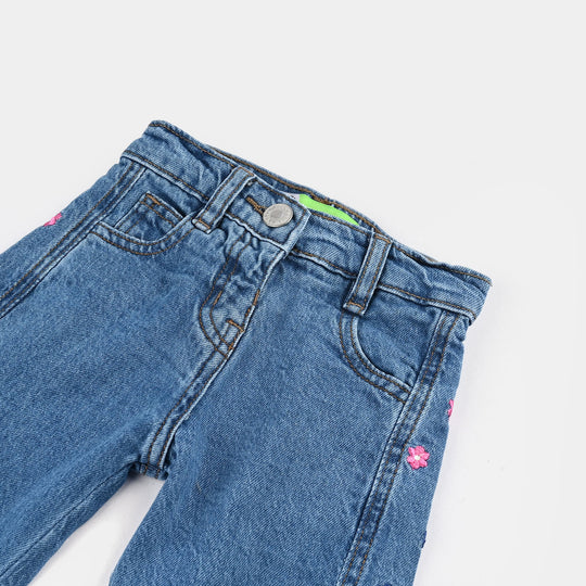 Infant Girls Denim Stretch Pant Flower-Light Blue