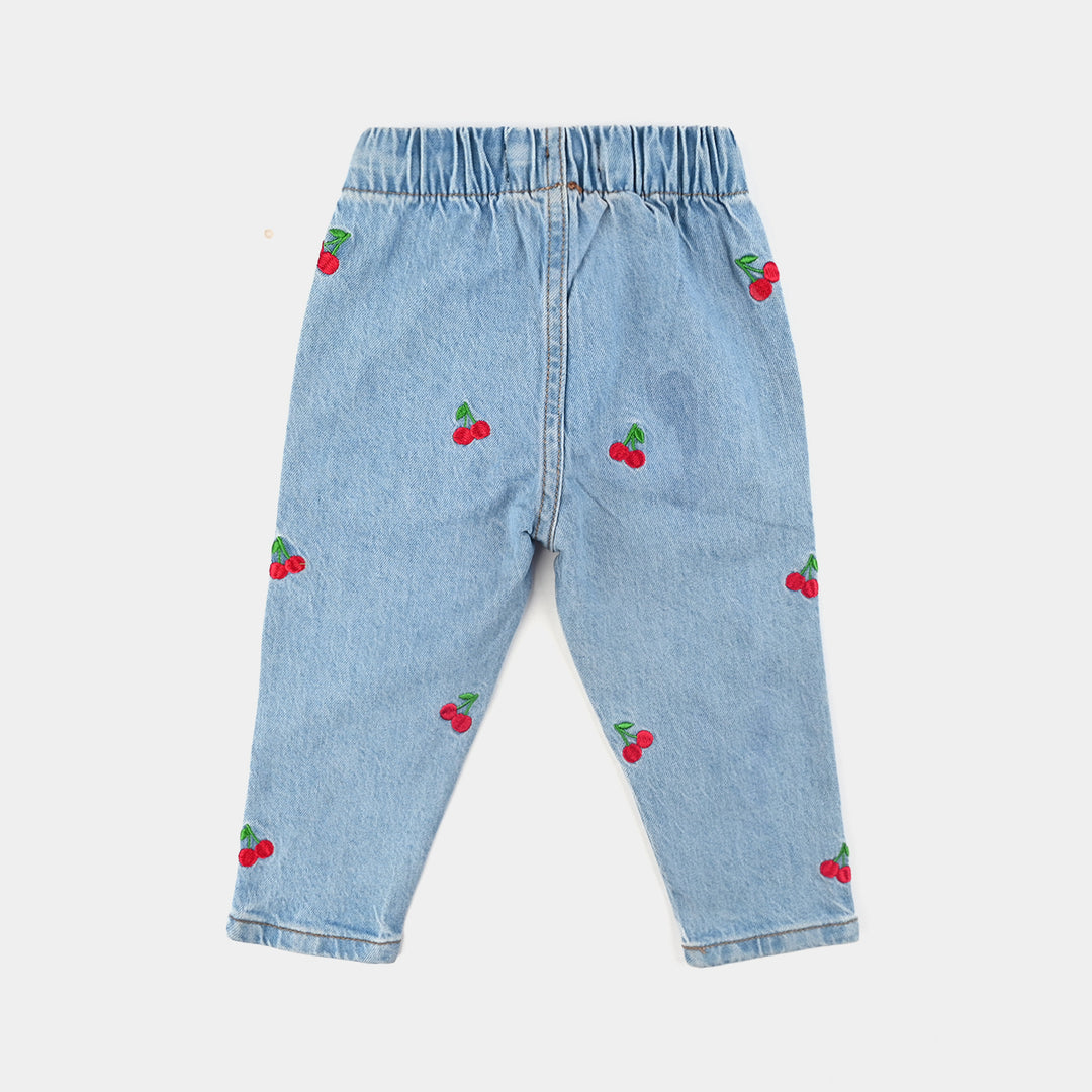 Infant Girls Denim Stretch Pant Cherry Emb-Light .Blue