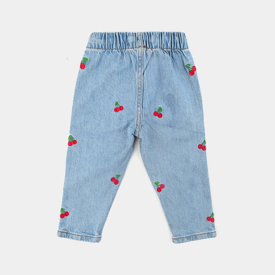 Infant Girls Denim Stretch Pant Cherry Emb-Light .Blue