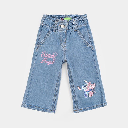 Infant Girls Denim Stretch Pant Stitch And Angle-Mid Blue
