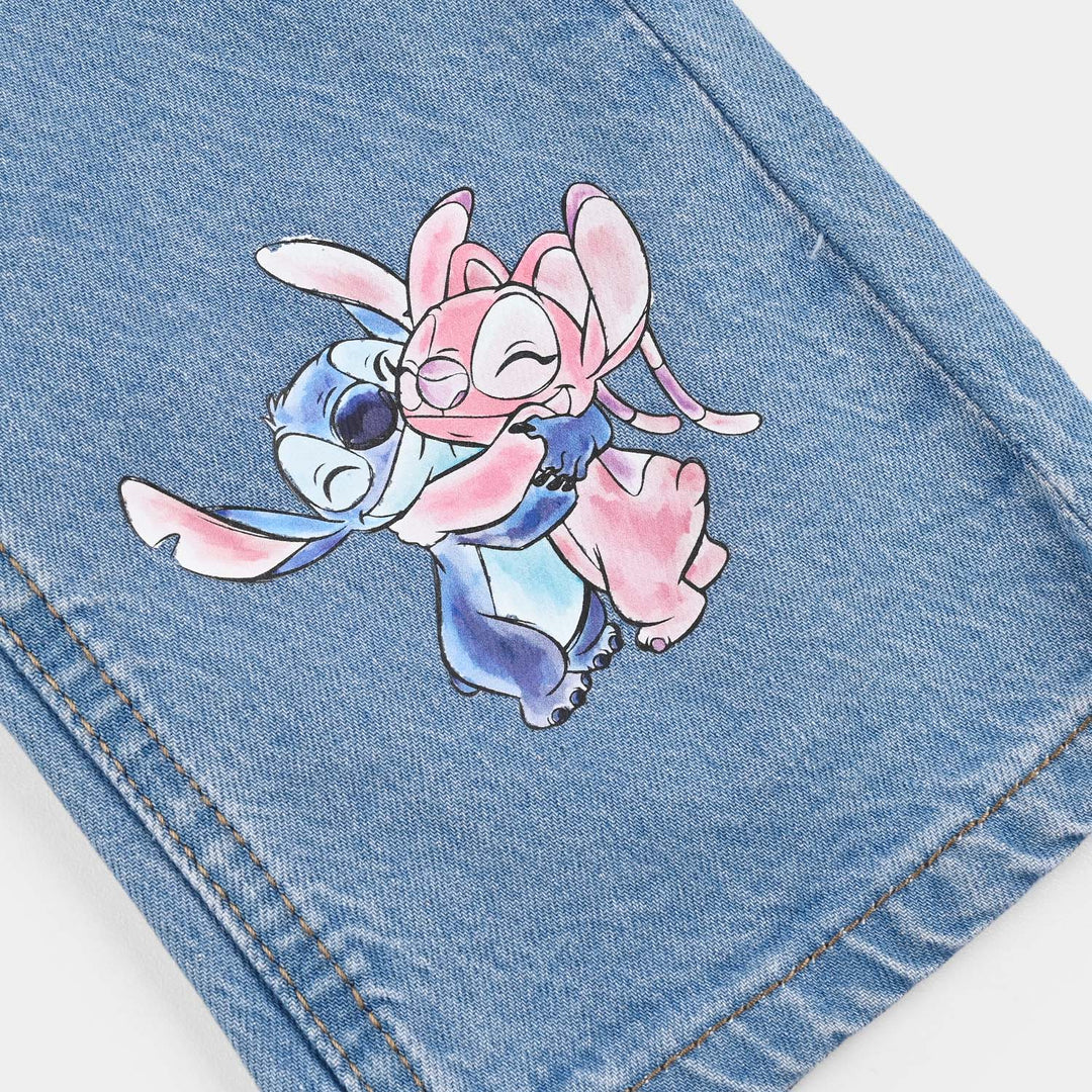 Infant Girls Denim Stretch Pant Stitch And Angle-Mid Blue