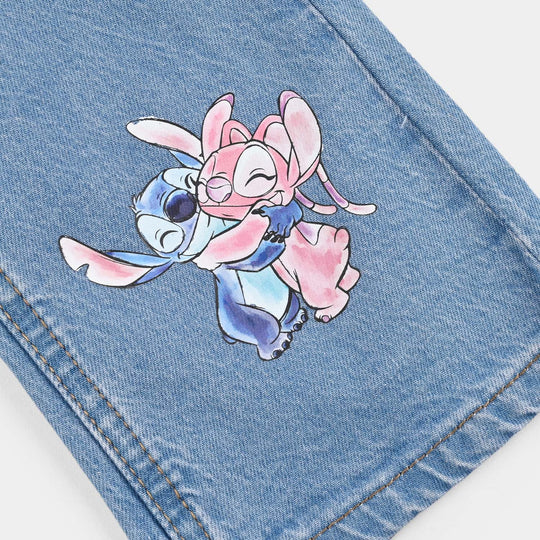 Infant Girls Denim Stretch Pant Stitch And Angle-Mid Blue