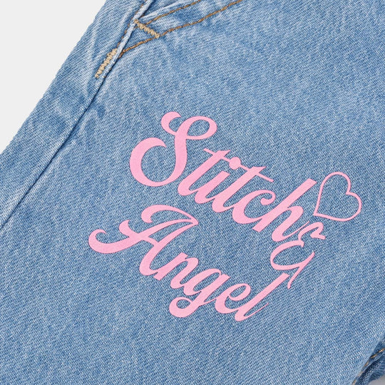 Infant Girls Denim Stretch Pant Stitch And Angle-Mid Blue