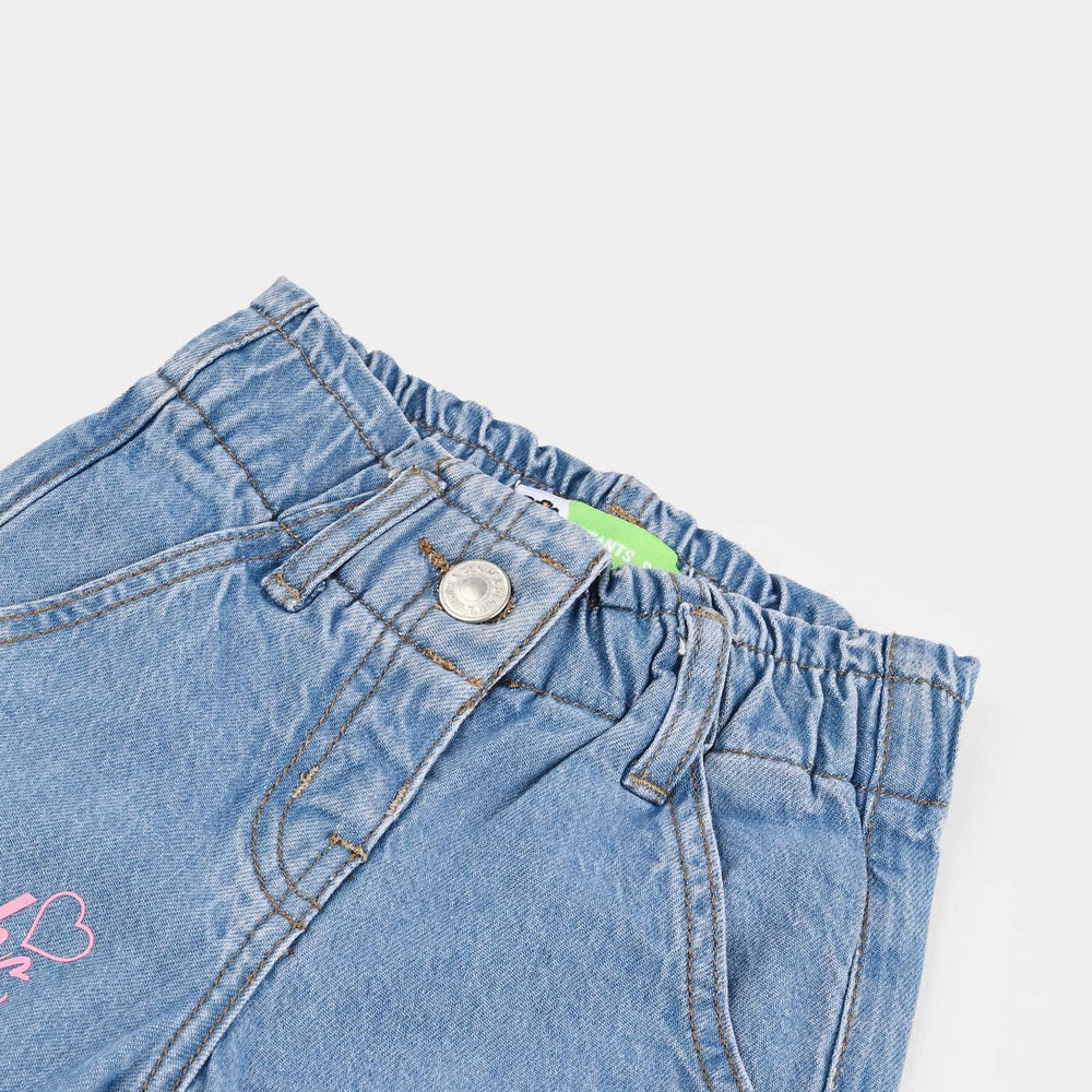 Infant Girls Denim Stretch Pant Stitch And Angle-Mid Blue