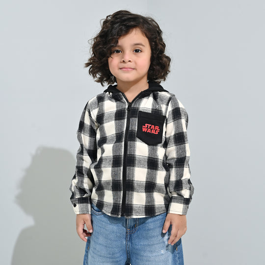 Boys Flannel Shirt F/S-Black Check